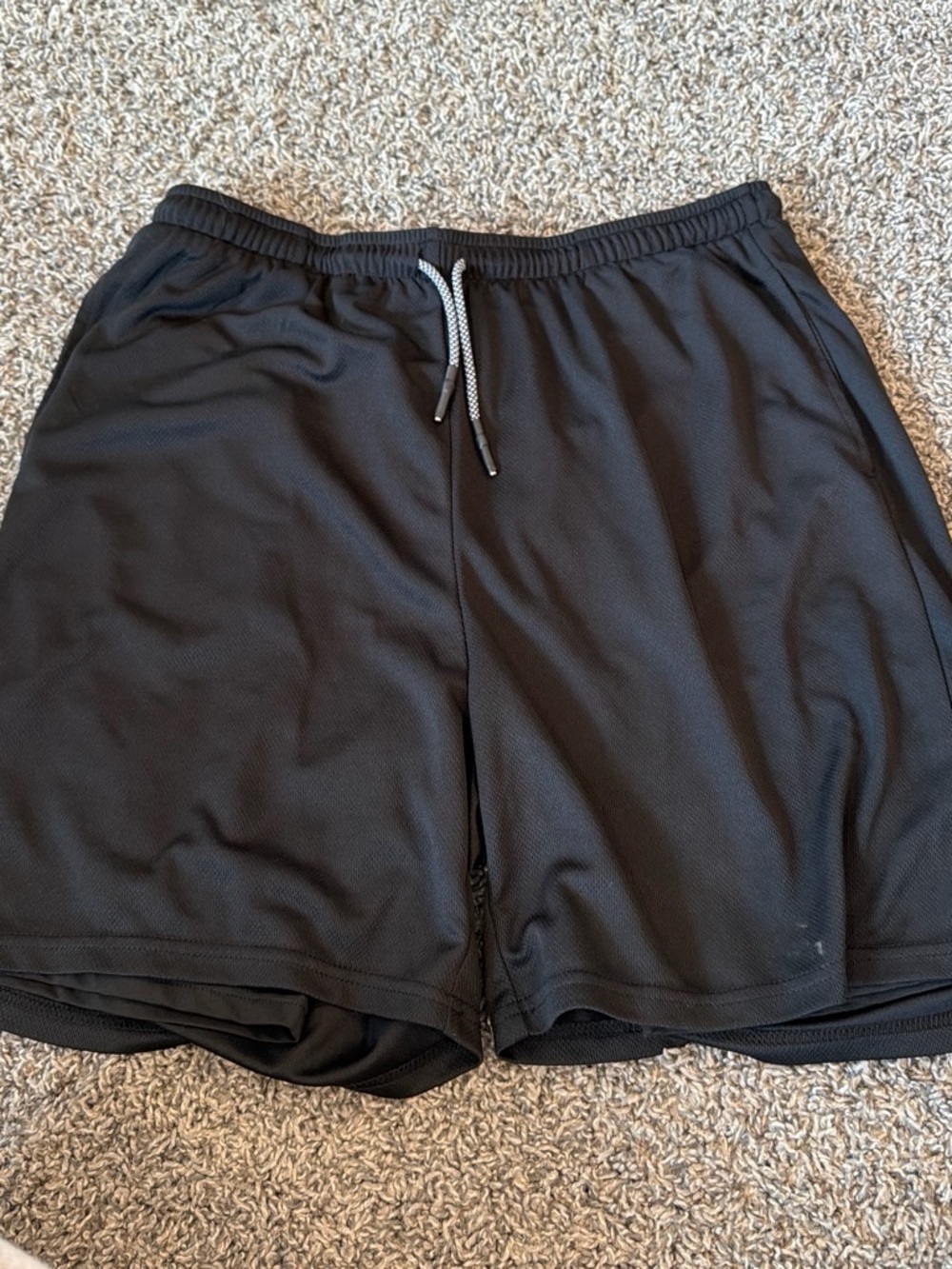 Amazon Men's Black Athletic Mesh Drawstring Shorts with Reflective Cord